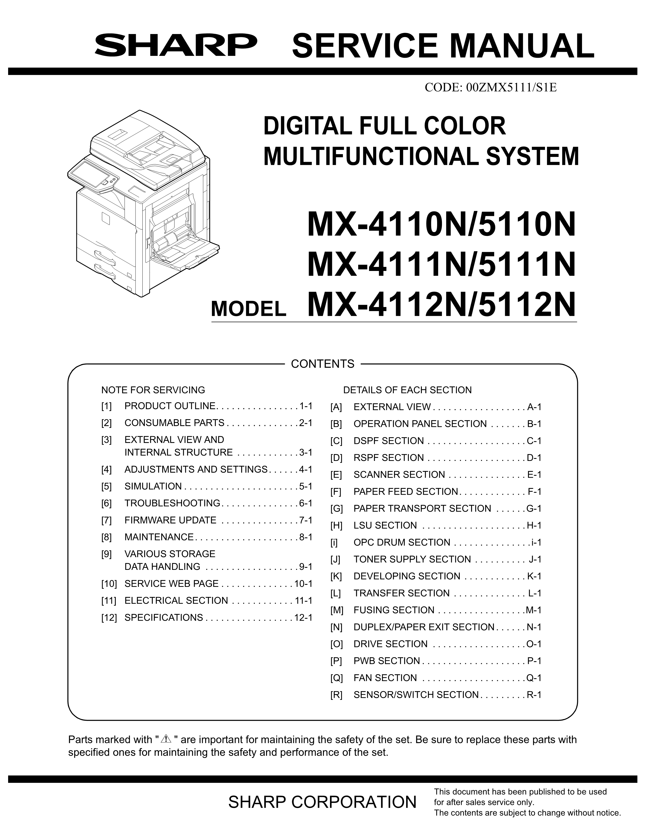 1509夏普 mx 4110n 5110n 4111n 51
