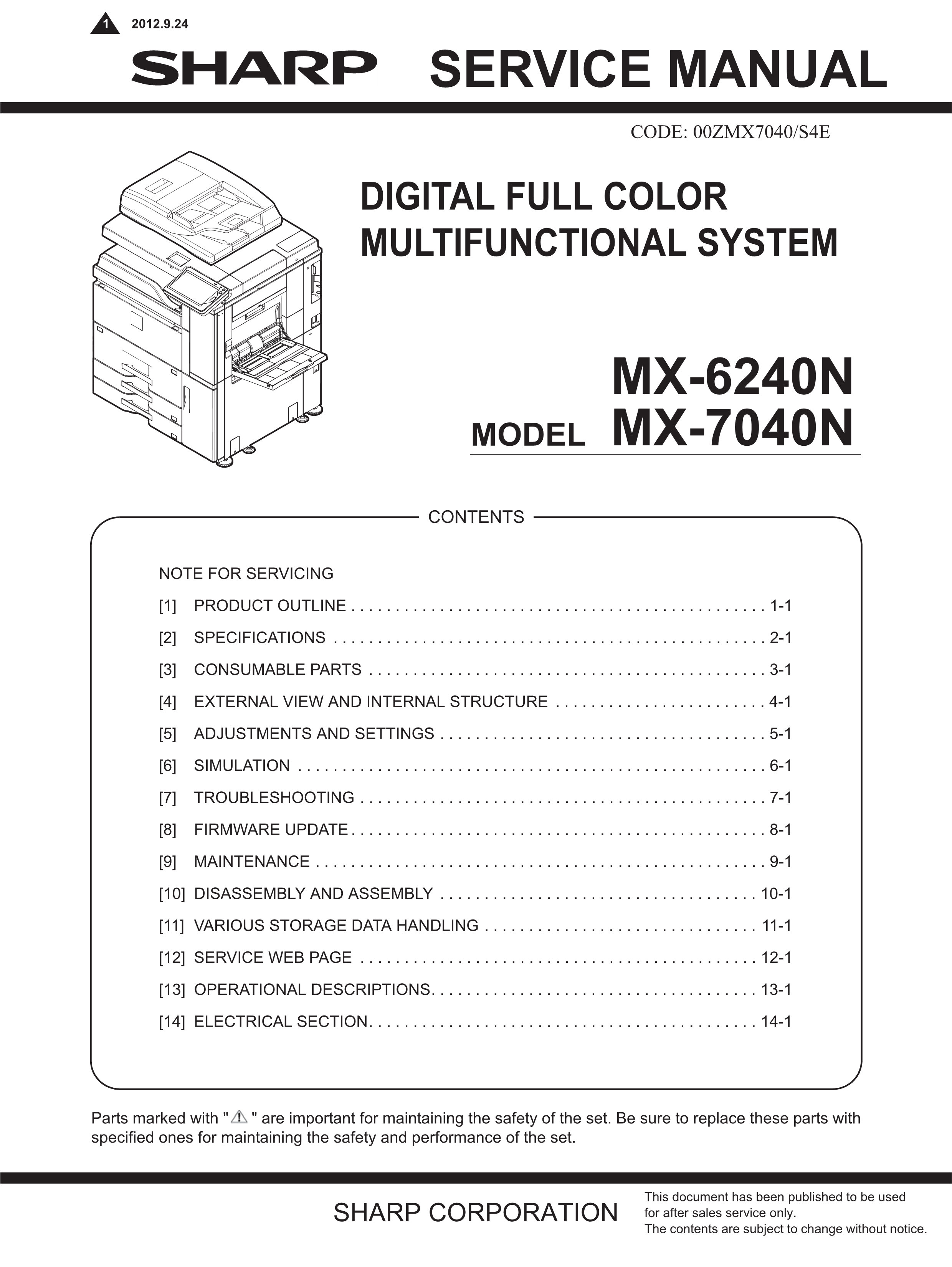 1513夏普 mx 6240 7040 英文维修手册